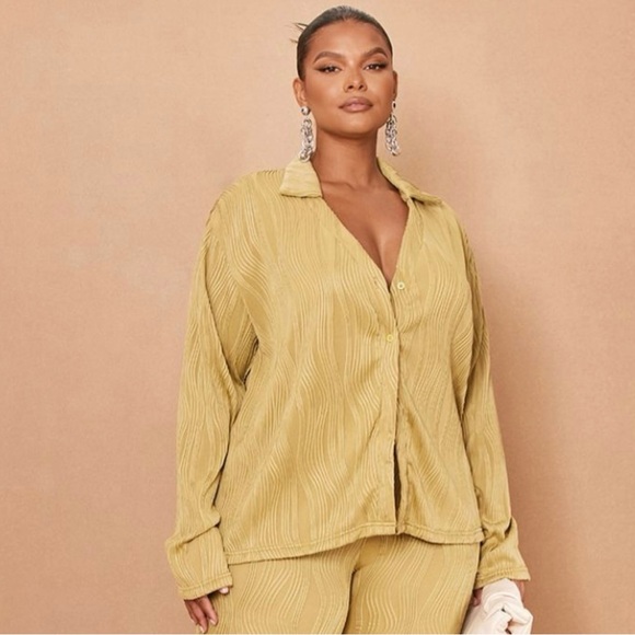 PLT Olive Plisse Long Sleeve Shirt - Picture 3 of 6